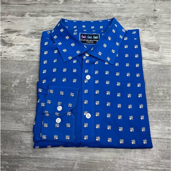 Charleston Threads Blue w/ White Pineapple Pattern Shirt L - Picture 1 of 3
